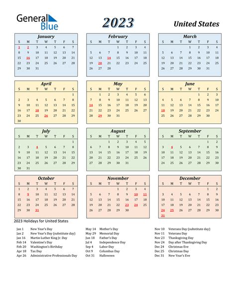holiday calendar 2023 usa